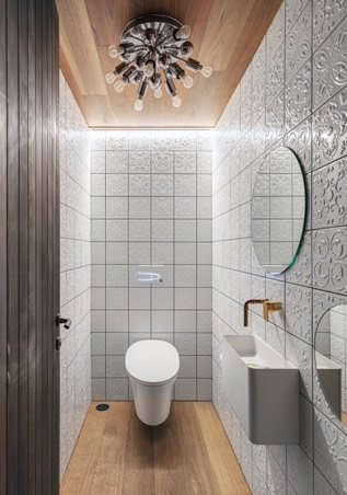 pressed metal feature wall bathroom tiles Sydney